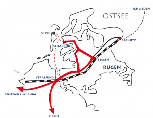 Anfahrt Hiddensee, Schaprode und Stralsund Schiff